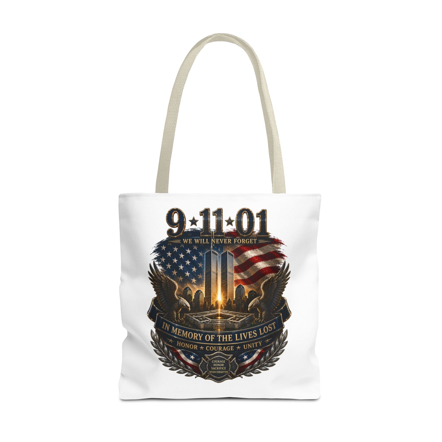 9/11 Memorial Tote Bag — We Will Never Forget Tribute Tote