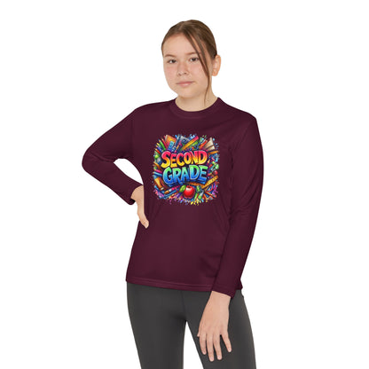 Second Grade Youth Long Sleeve Tee — Colorful School Supplies Back-to-School Shirt