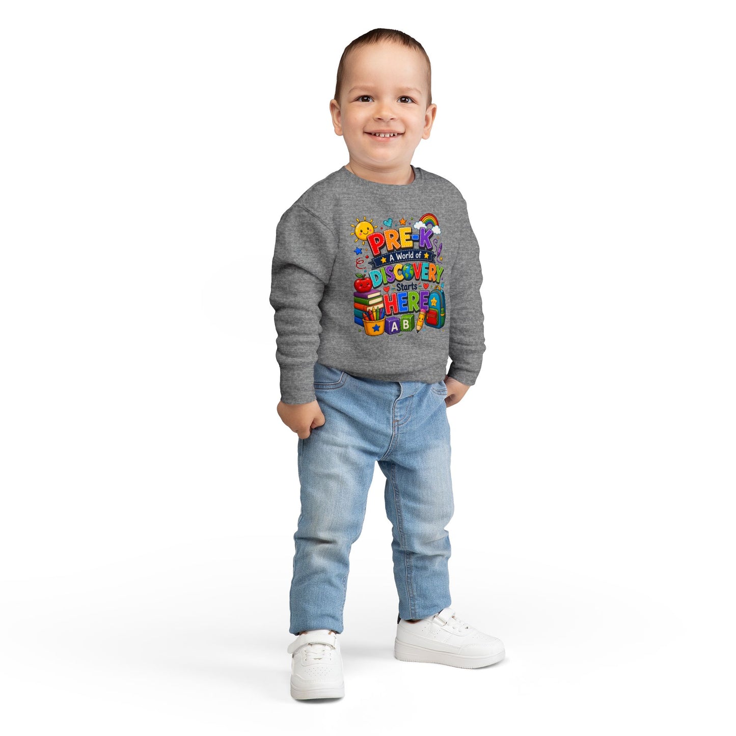 Pre-K Discovery Toddler Sweatshirt — "A World of Discovery Starts Here" Back-to-School