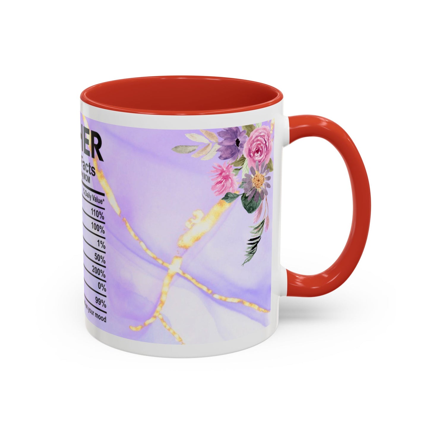 Mother Nutrition Facts Coffee Mug — Floral “Amazing Mom” 11/15oz Accent Mug