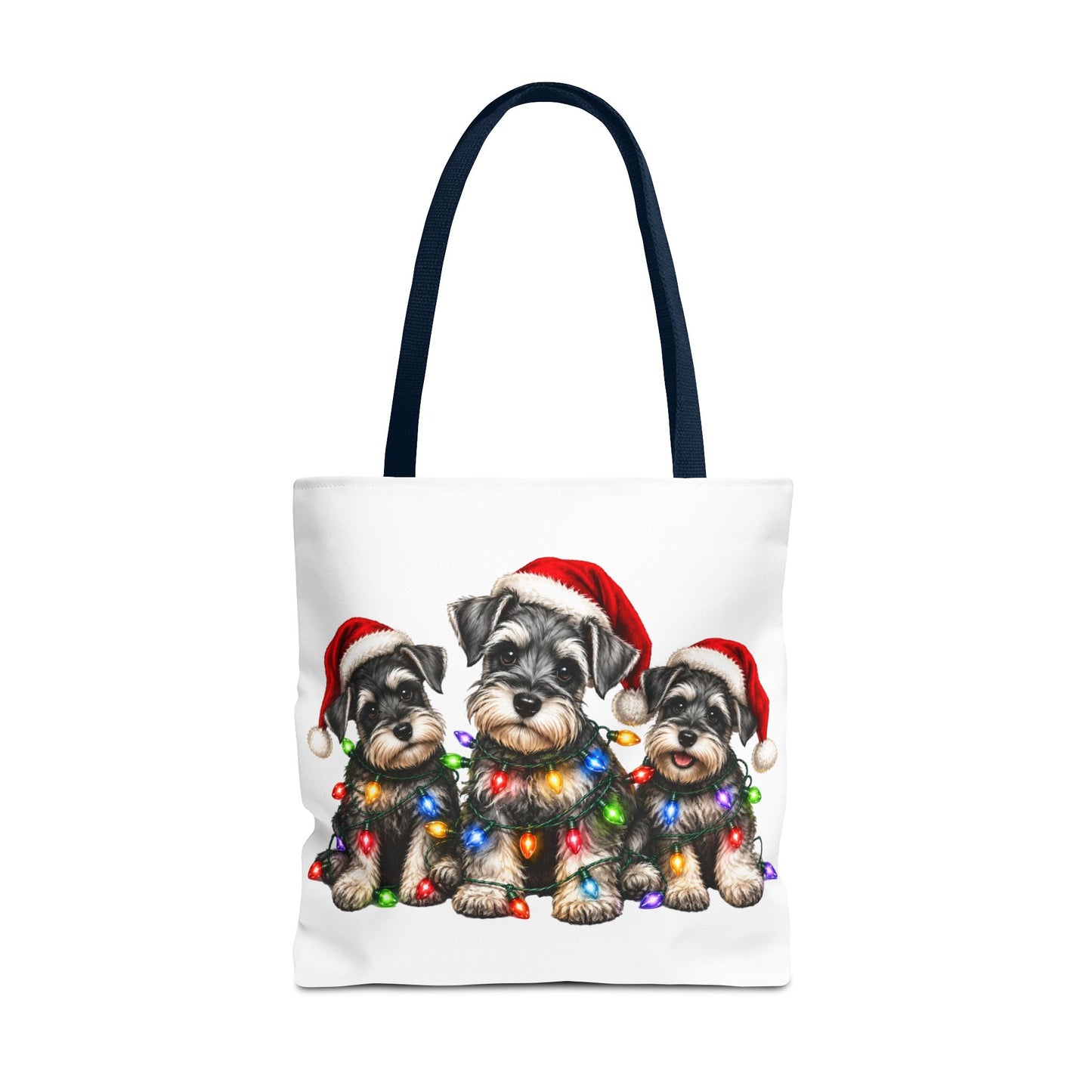 Christmas Schnauzer Tote Bag — Cute Puppies in Santa Hats & Holiday Lights