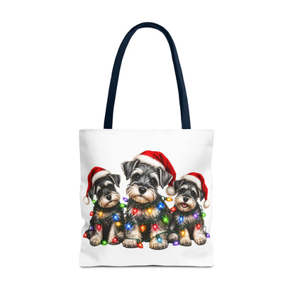 Christmas Schnauzer Tote Bag — Cute Puppies in Santa Hats & Holiday Lights