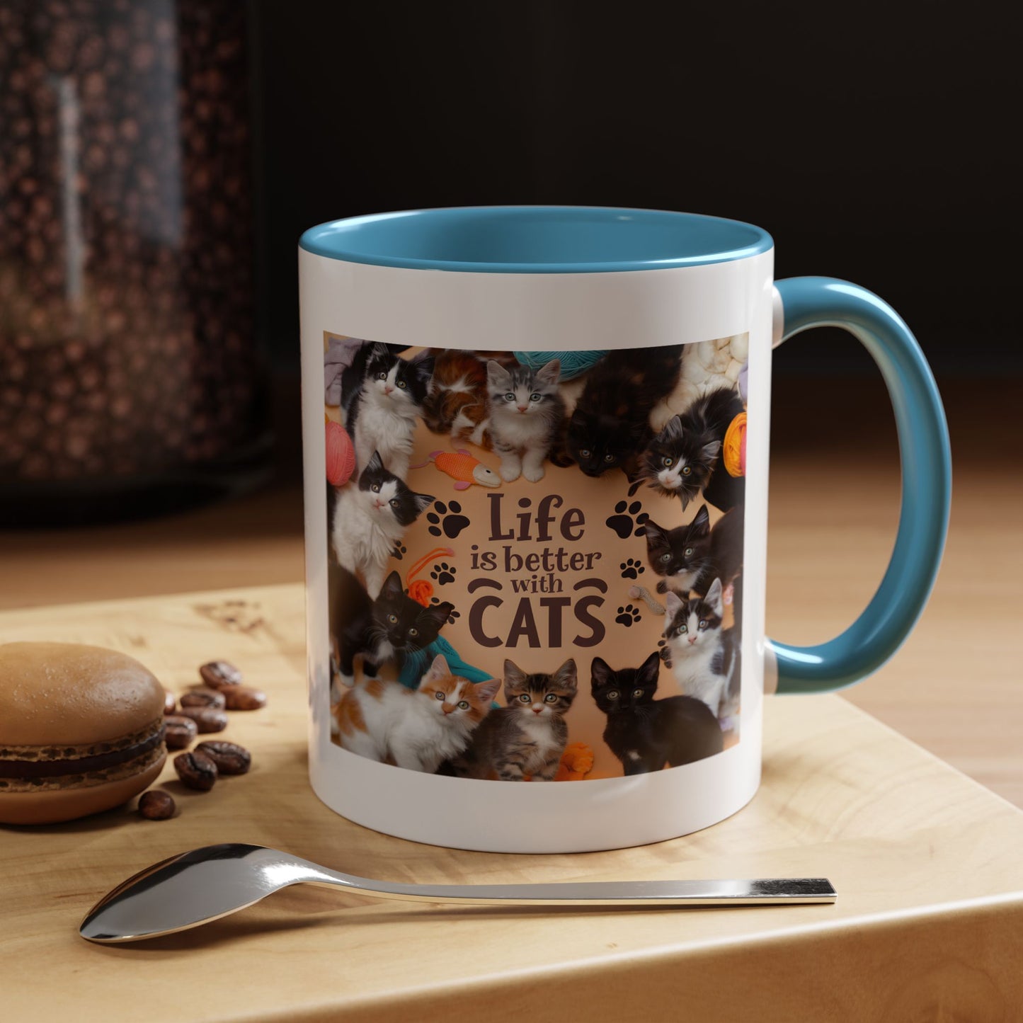Cat Lover Accent Coffee Mug — “Life Is Better With Cats” 11/15oz