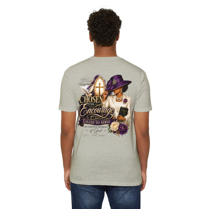 Chosen to Encourage Christian T-Shirt — 'Called to Serve' Purple Church Hat Design