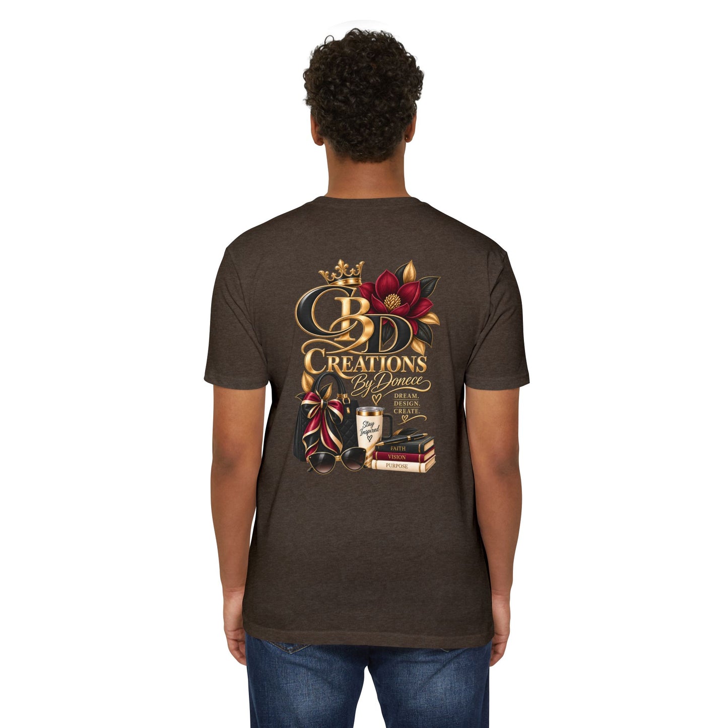 T‑Shirt — CBD Creations Floral Logo Tee (Books, Crown & Coffee Design)