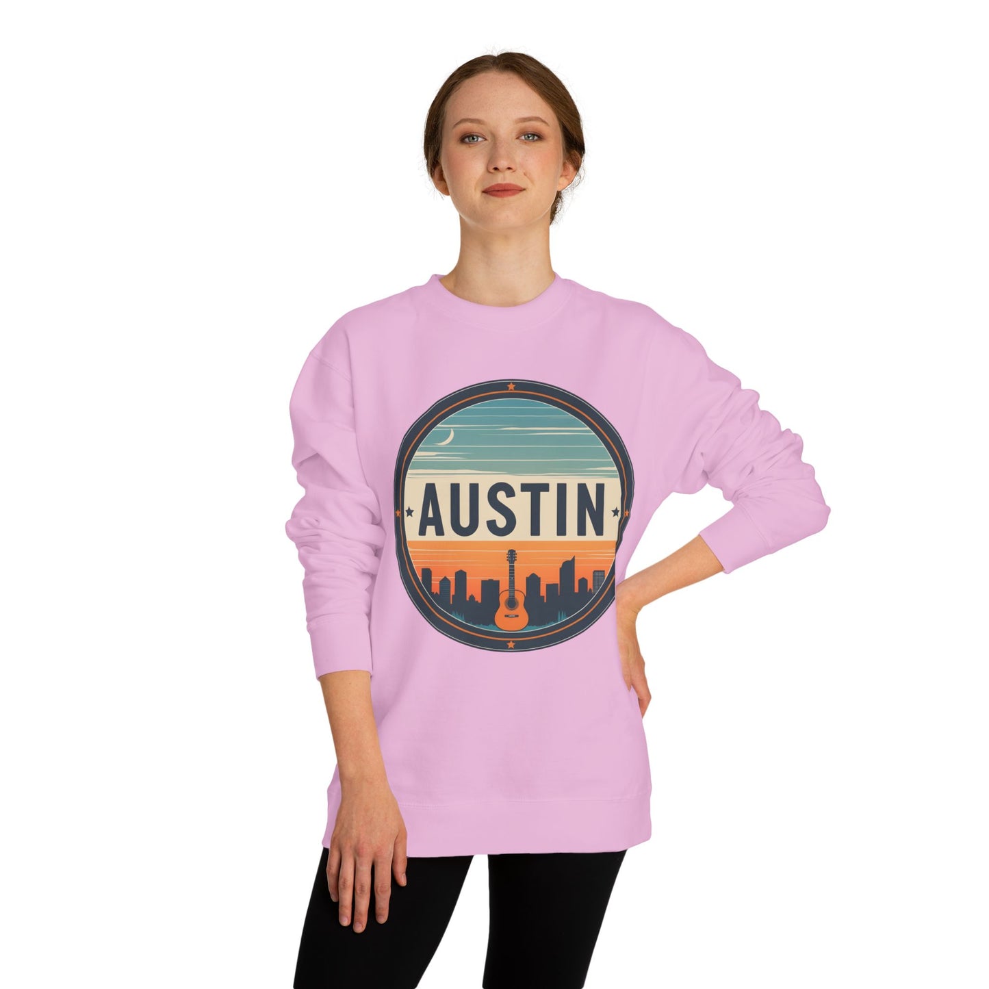 Austin Skyline Crewneck Sweatshirt — Retro Guitar City Logo