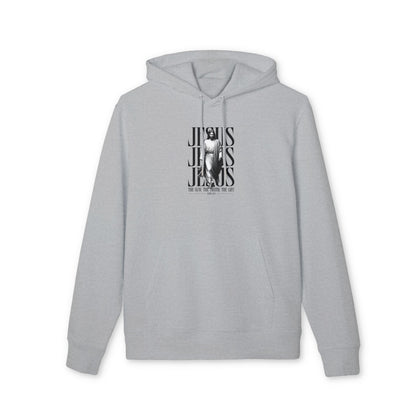 Jesus Portrait Hoodie — "Jesus" Typography Christian Pullover (The Way The Truth The Life)