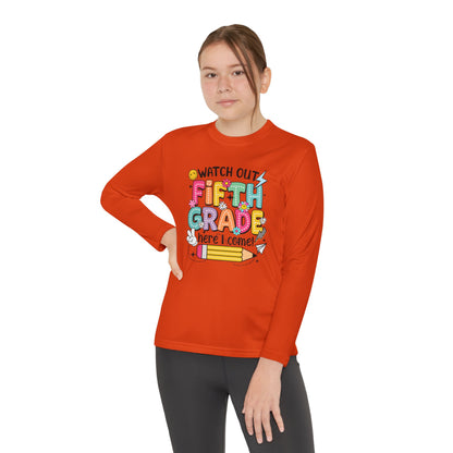 Youth Long Sleeve Tee - "Watch Out Fifth Grade Here I Come" Back-to-School Shirt