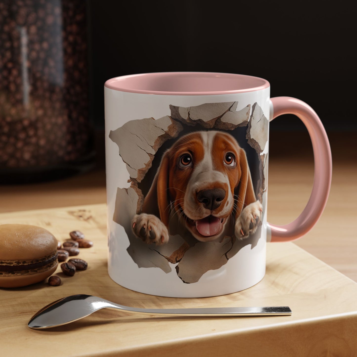 Basset Hound Peek-A-Boo Accent Coffee Mug — Cute Dog Face 11/15oz