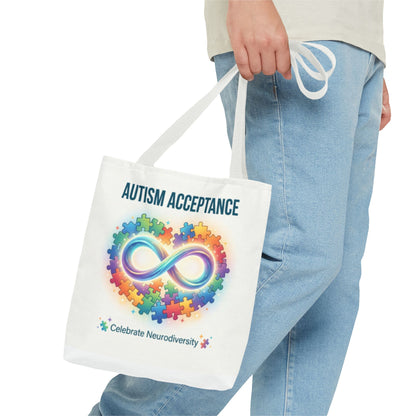 Autism Acceptance Tote Bag — Rainbow Neurodiversity Infinity Puzzle Design