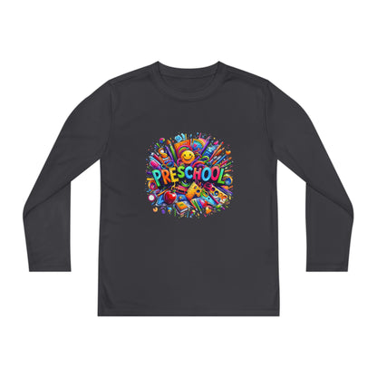 Youth Preschool Long Sleeve Tee - Colorful School Supplies Design