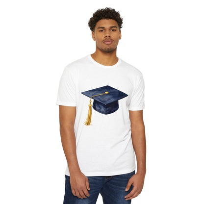 Graduation Cap T-Shirt — Navy Mortarboard with Gold Tassel