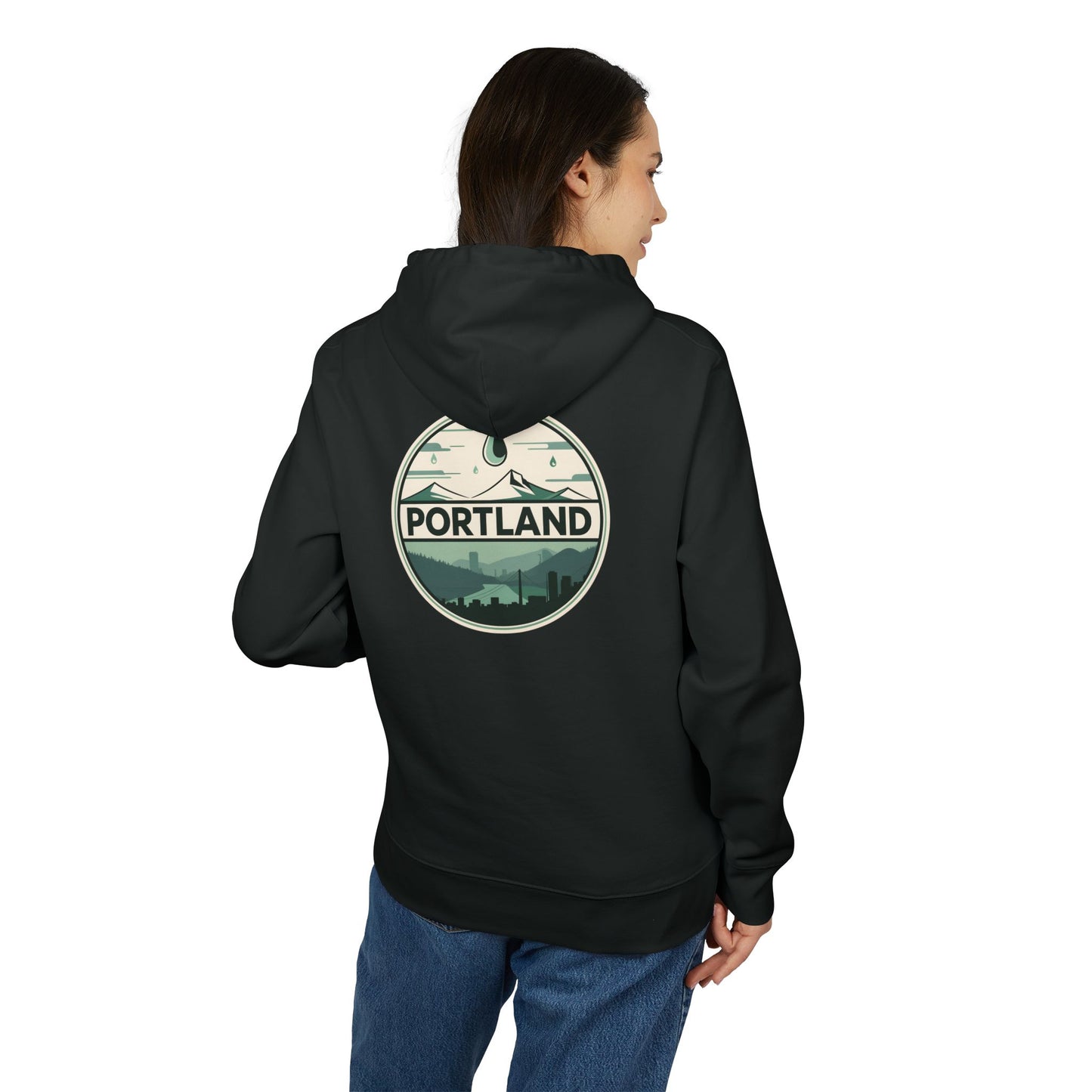 Portland Mountain & Skyline Hoodie — Vintage Nature City Badge