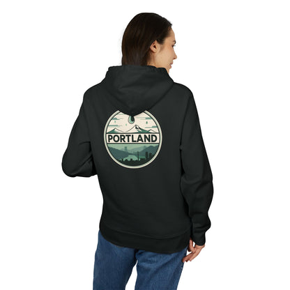 Portland Mountain & Skyline Hoodie — Vintage Nature City Badge