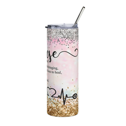 Nurse Definition 20oz Stainless Steel Tumbler — Glitter Heartbeat Travel Cup