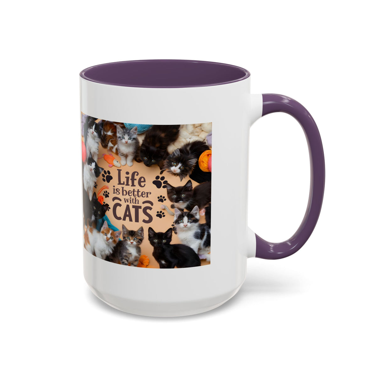 Cat Lover Accent Coffee Mug — “Life Is Better With Cats” 11/15oz