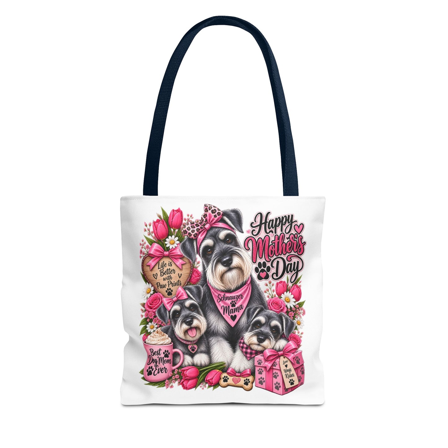 Mother’s Day Dog Tote Bag – “Happy Mother’s Day” Schnauzer Floral Gift Tote
