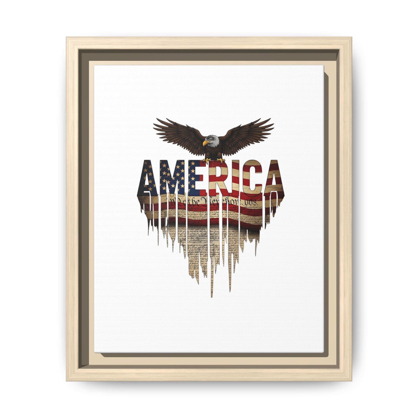 America Eagle Matte Canvas Framed Wall Art — Patriotic USA Flag Typography Print