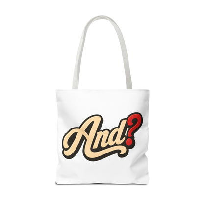 And? Graphic Tote Bag — Retro Script Question Mark Design