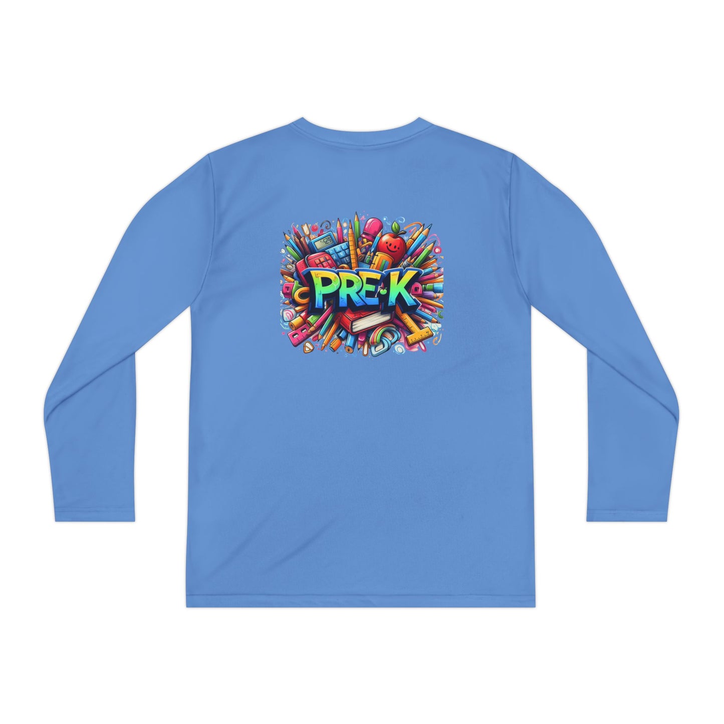 PRE-K Youth Long Sleeve Tee — Colorful School Supplies Design