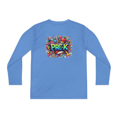 PRE-K Youth Long Sleeve Tee — Colorful School Supplies Design