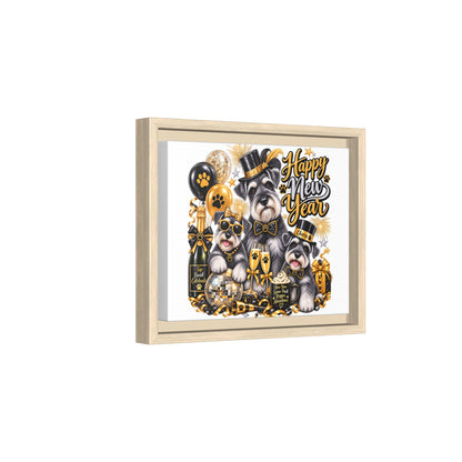 Happy New Year Schnauzer Holiday Canvas Print — Framed Matte Wall Art