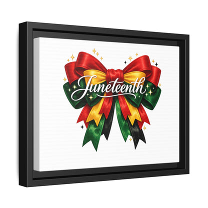 Juneteenth Framed Canvas Print – Festive Red, Green & Gold Ribbon Wall Art