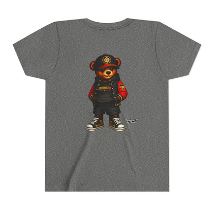 Kids Teddy Bear Streetwear Tee — 'Strength' Graphic Youth T-Shirt