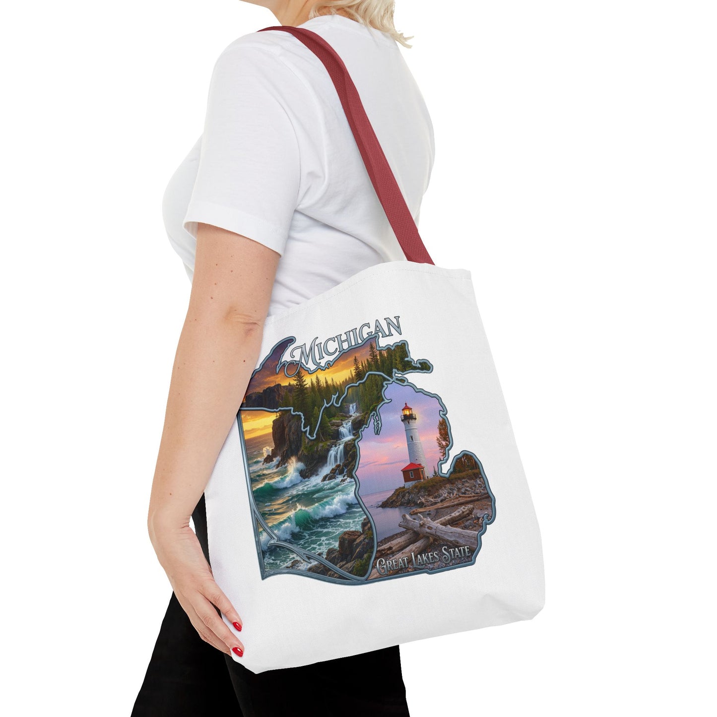 Michigan Lighthouse Tote Bag — Great Lakes Scenic State Travel Tote