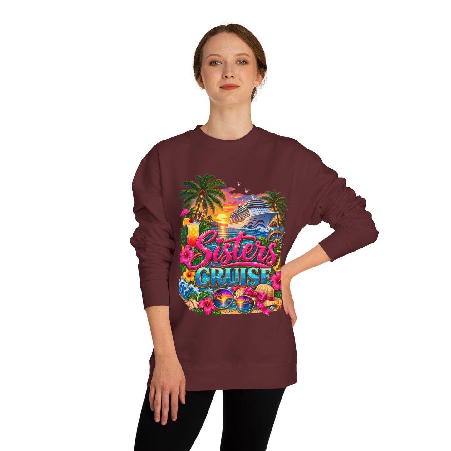 Sisters Cruise Sweatshirt — Tropical Sunset Cruise Graphic Crewneck