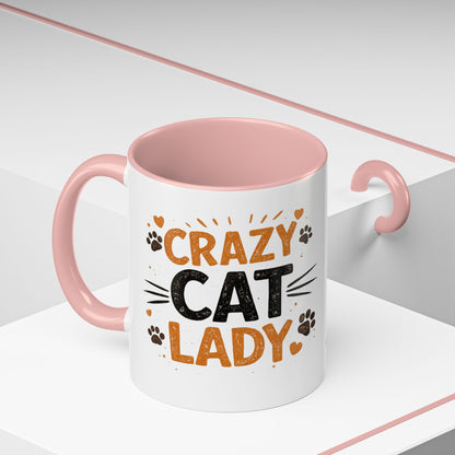 Cat Mug — "Crazy Cat Lady" Cute Kitten Accent Coffee Mug (11/15 oz)