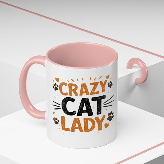 Cat Mug — "Crazy Cat Lady" Cute Kitten Accent Coffee Mug (11/15 oz)
