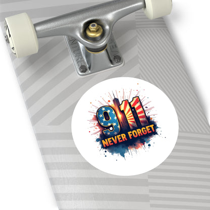9/11 Never Forget Round Vinyl Sticker — Patriotic Memorial Decal