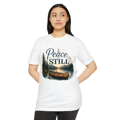 Peace Be Still Canoe T-Shirt — Inspirational Lake Nature Graphic Tee