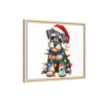 Holiday Schnauzer Canvas Print — Framed Matte Wall Art with Christmas Lights