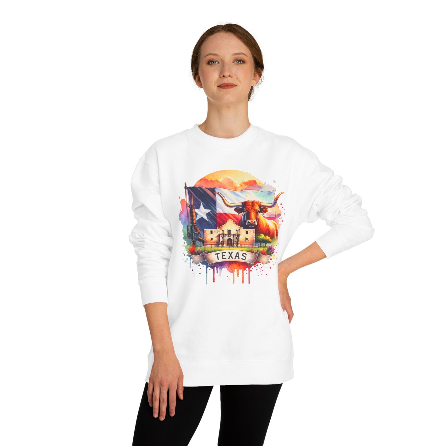 Texas Watercolor Flag Sweatshirt — Longhorn & Alamo Graphic