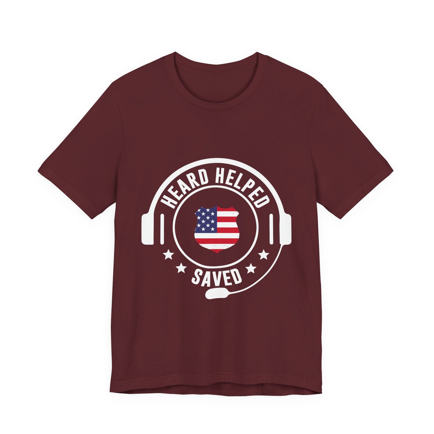 Headset Logo T-Shirt — "Heard Helped Saved" American Flag Design