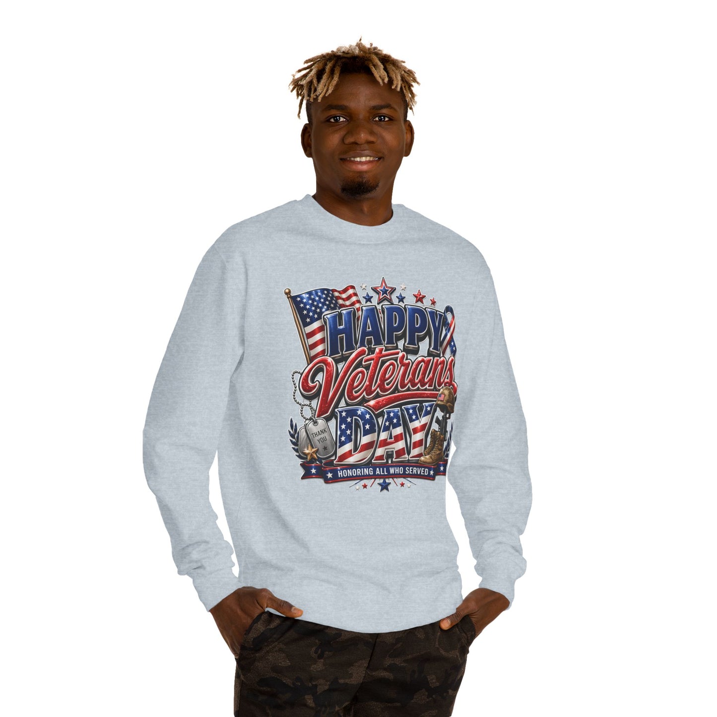 Happy Veterans Day Sweatshirt — Patriotic 'Honoring All Who Served' Crewneck