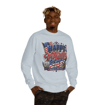 Happy Veterans Day Sweatshirt — Patriotic 'Honoring All Who Served' Crewneck
