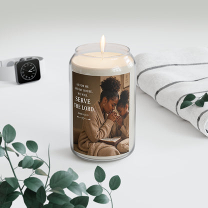Serve the Lord Soy Candle — 13.75oz Scented Jar (Faith & Family Prayer Design)