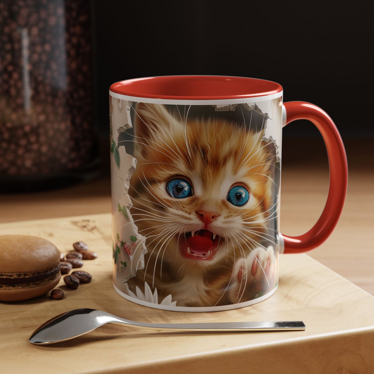 Cute Orange Kitten Accent Coffee Mug – Blue-Eyed Cat Catnip Design (11/15oz)