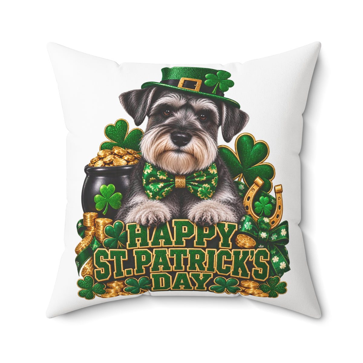 St. Patrick's Schnauzer Pillow — Happy St. Patrick’s Day Decorative Throw Pillow