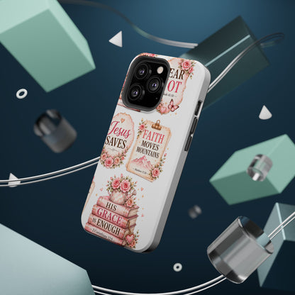 Christian Phone Case - "Fear Not, Faith Moves Mountains, Jesus Saves" Floral Magnetic Impact-Resistant Case