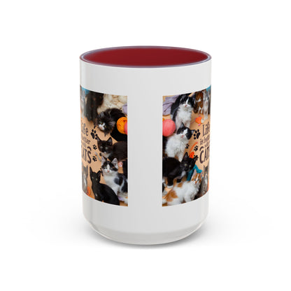Cat Lover Accent Coffee Mug — “Life Is Better With Cats” 11/15oz