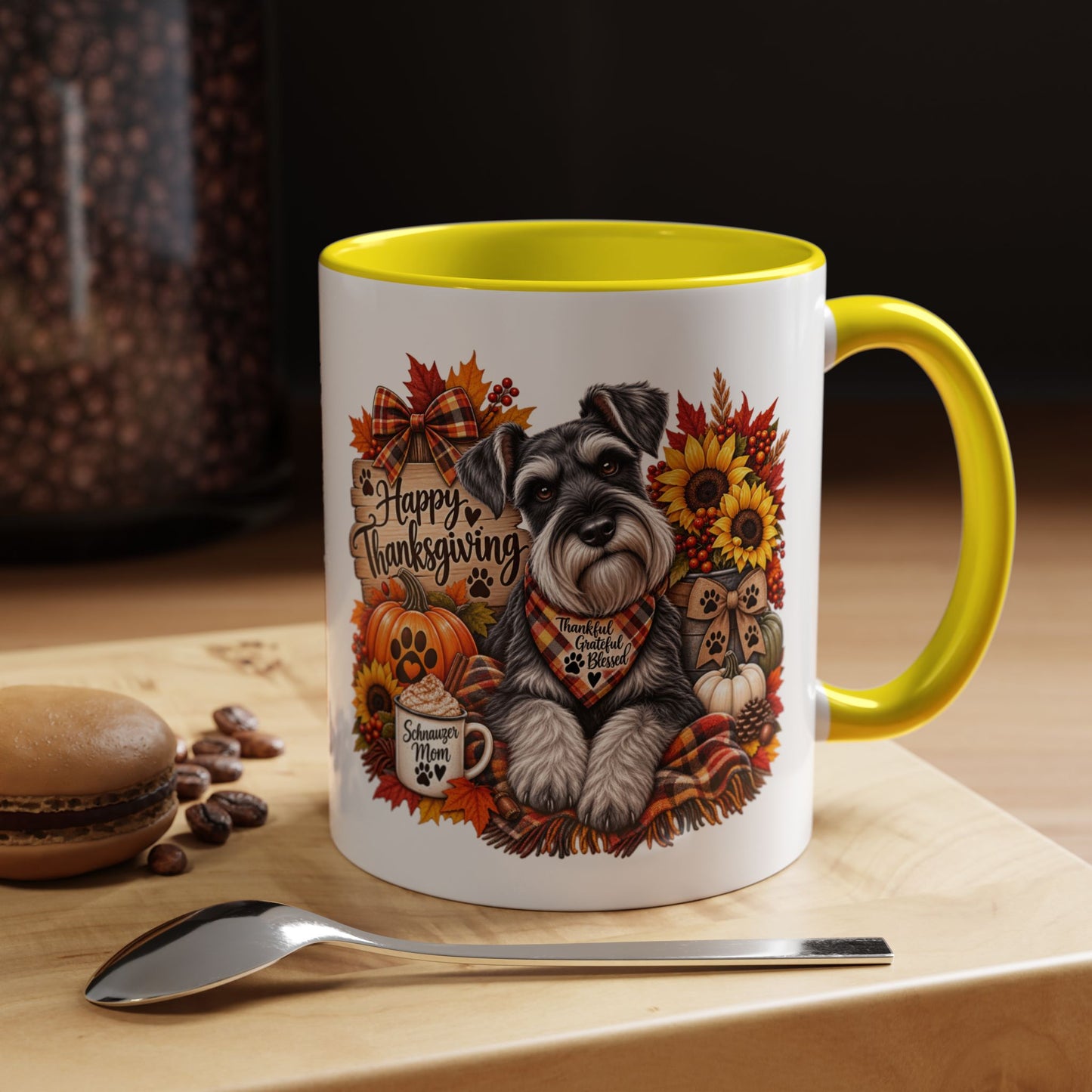 Thanksgiving Schnauzer Coffee Mug — 'Happy Thanksgiving' Autumn Dog Mug (11/15oz)