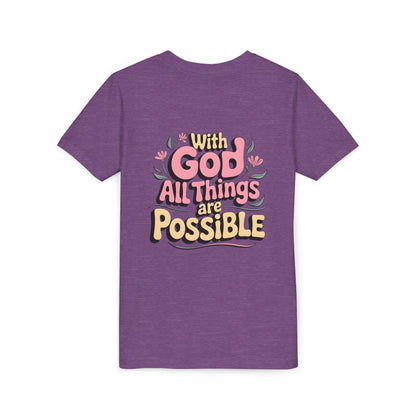 Youth Tee - "With God All Things Are Possible" Inspirational Christian Shirt