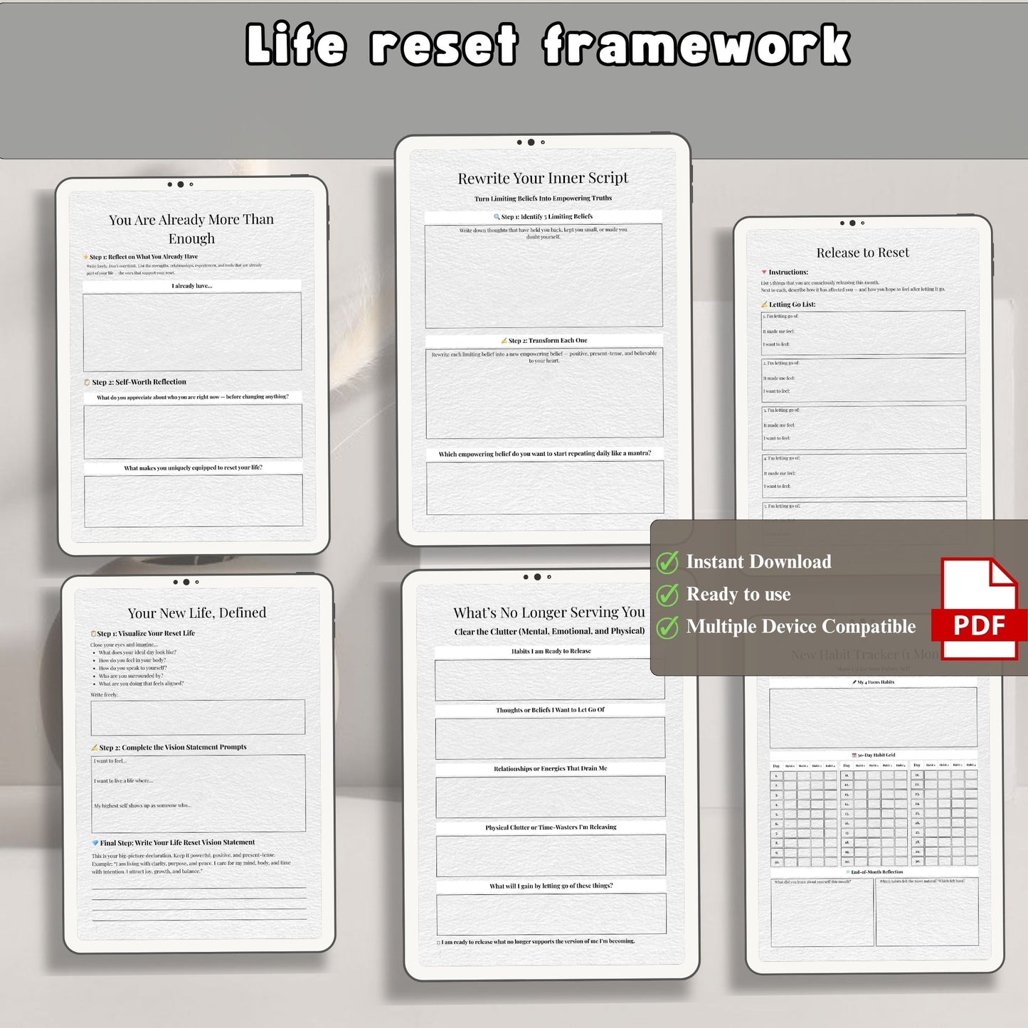 Life Reset Framework Printable | Personal Growth, Clarity & Habit Reset Planner