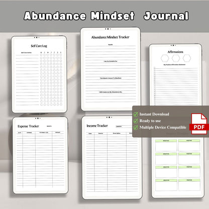 abundance journal, mindset journal, manifestation, positive mindset, gratitude journal, self growth, mindset shift, journal printable, daily mindset, affirmations, personal growth, success mindset, law attraction, self development, mindset planner
