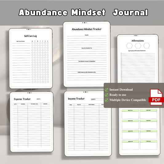abundance journal, mindset journal, manifestation, positive mindset, gratitude journal, self growth, mindset shift, journal printable, daily mindset, affirmations, personal growth, success mindset, law attraction, self development, mindset planner
