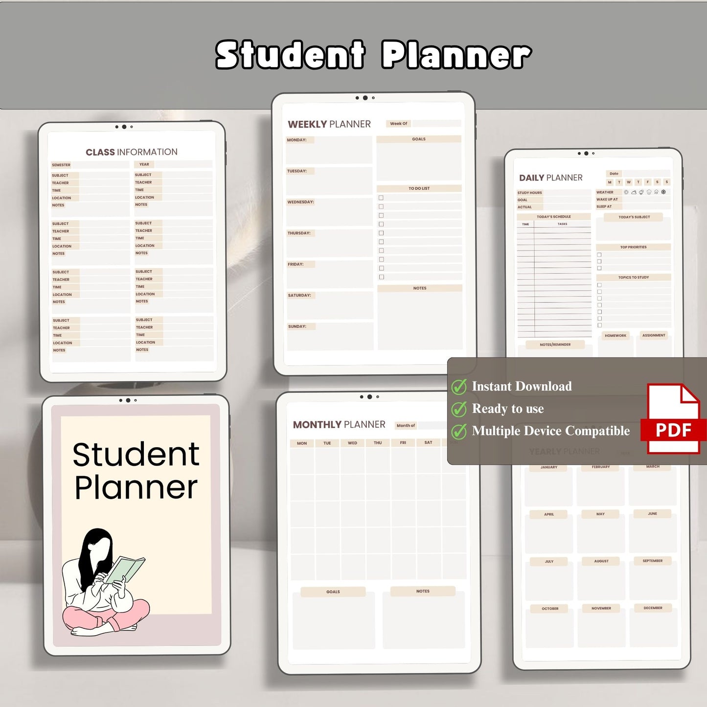 Student Planner | Academic Success Organizer | Study Schedule & Assignment Tracker | School Productivity Planner PDF